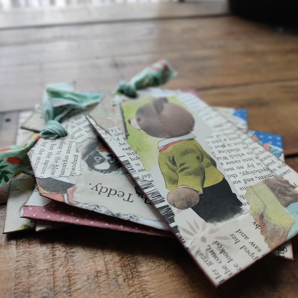 Handmade Junk Journal Tags Set - 7pc Vintage Ephemera Childrens Books